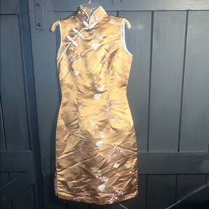 Elegant Gold Floral Cheongsam Dress